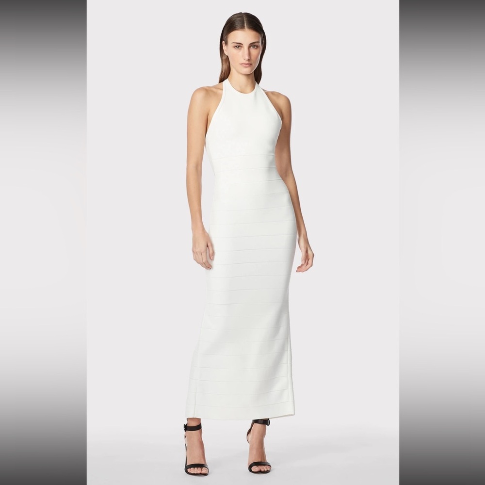 Hervé Leger Paris Halter Icon Gown White Bandage Dress L
